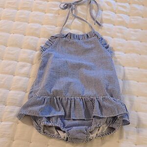 Seersucker Blue and White Baby Sunsuit